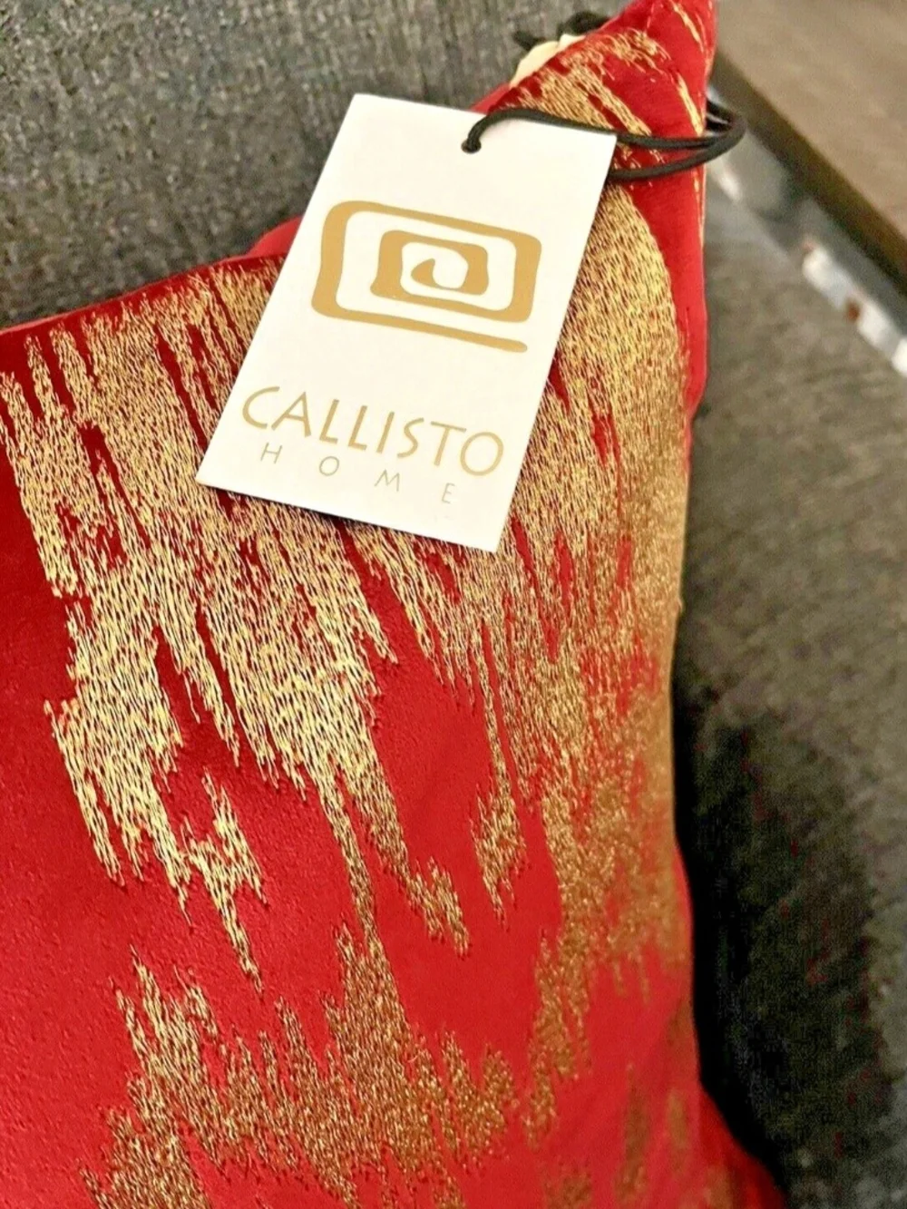 Callisto Red and Gold Velvet Accent Pillow 22 X 22 NWT